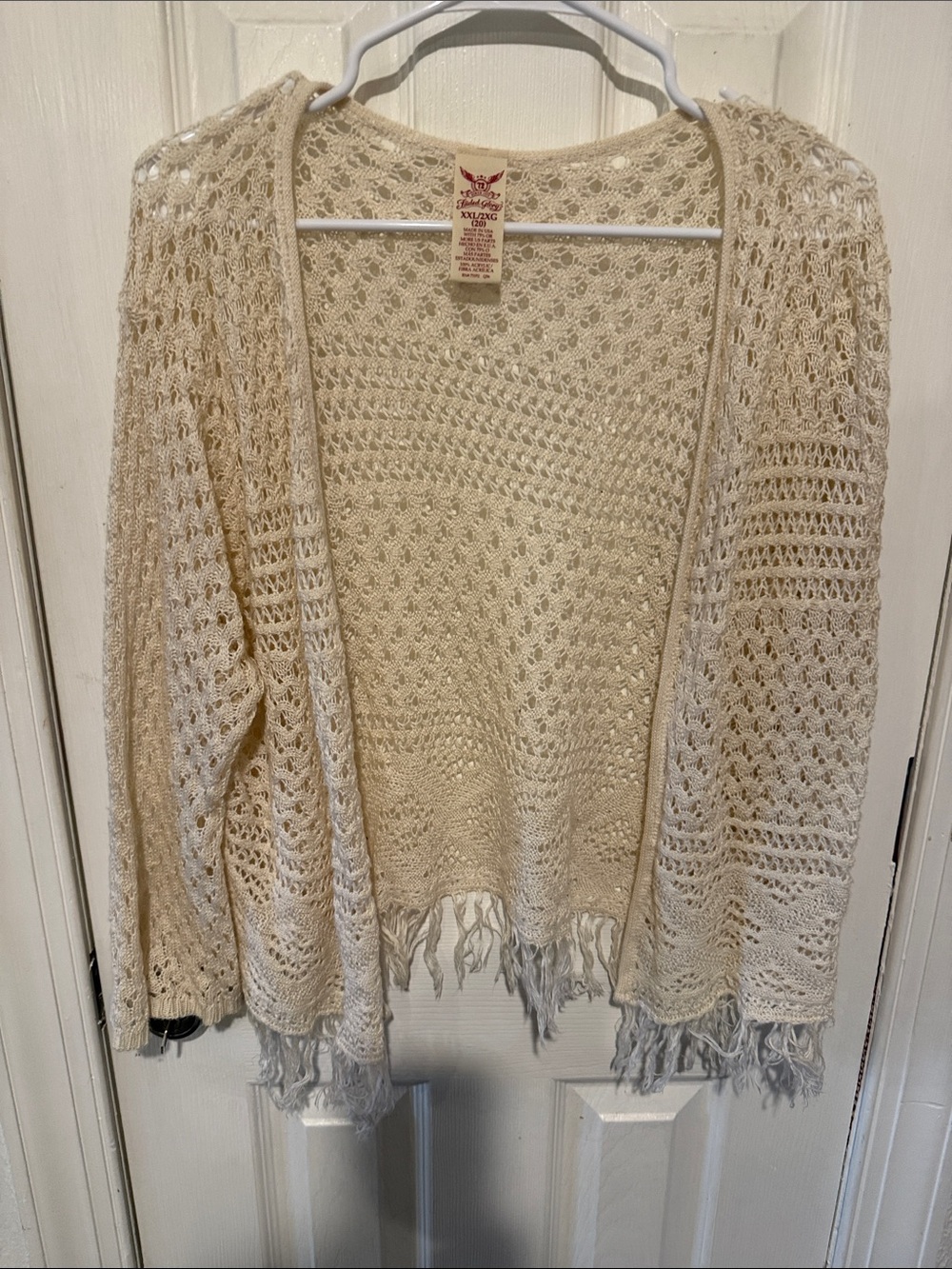 Faded Glory Cream Crochet Fringe Cardigan